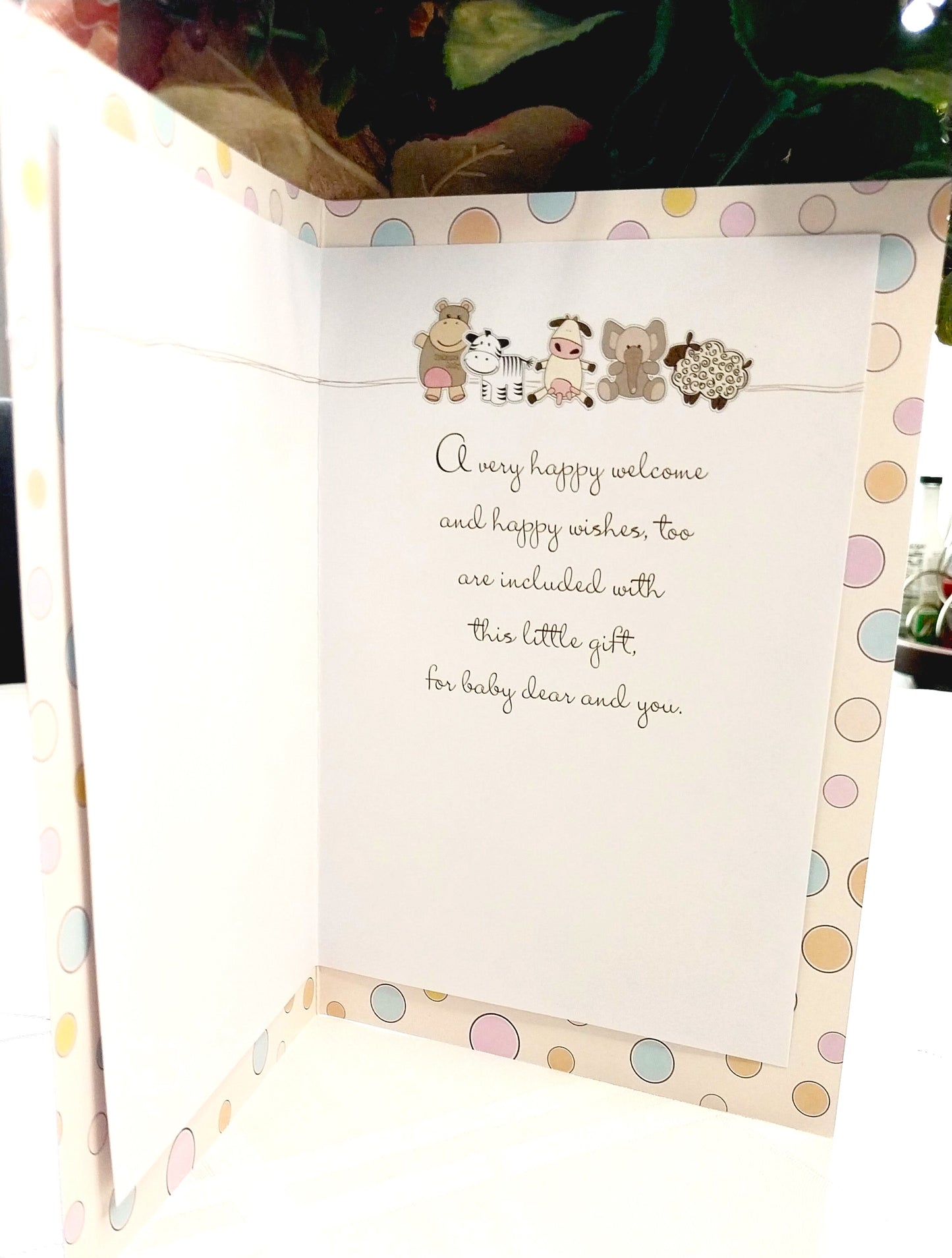 Premium unisex animals Baby shower greeting Card with white envelope.